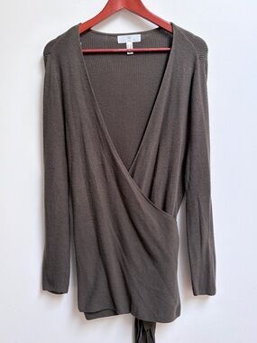 Addition Elle Deep Olive Wrap Surplice V-Neck Sweater